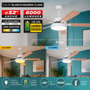 Abanico de Techo 52” Con Control Remoto y Luz LED 6000 Lúmenes. Ventilador de Aspas Planas de 56W Luz Regulable. Color Madera