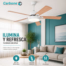 Abanico de Techo 52” Con Control Remoto y Luz LED 6000 Lúmenes. Ventilador de Aspas Planas de 56W Luz Regulable. Color Madera