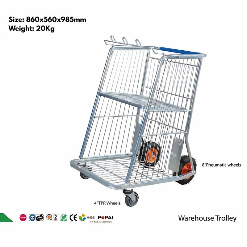 Carretilla de Paquetero para Mercado Plataforma Azul 270 kg con Ruedas Neumáticas 8" y Giro 360° – 86x56x98.5 cm .Carretilla para Empacador Compras