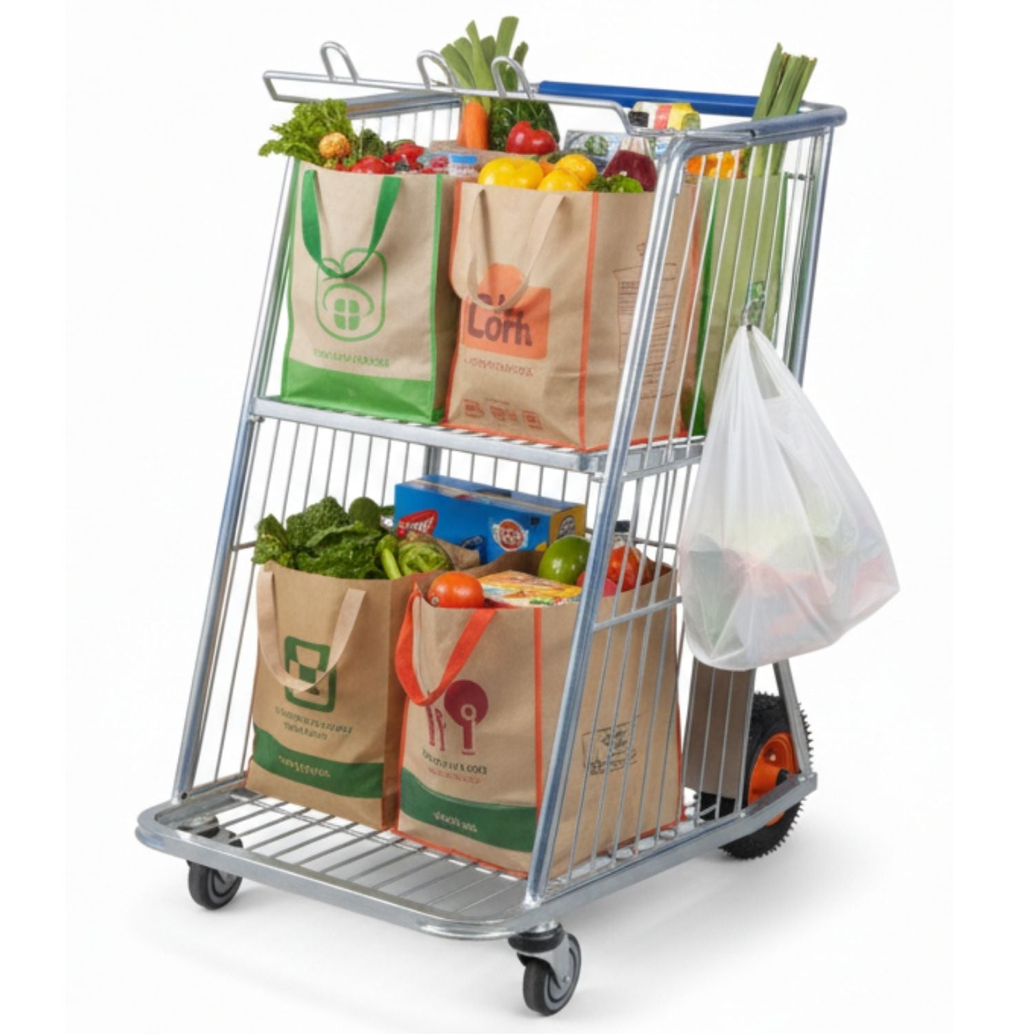 Carretilla de Paquetero para Mercado Plataforma Azul 270 kg con Ruedas Neumáticas 8" y Giro 360° – 86x56x98.5 cm .Carretilla para Empacador Compras
