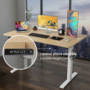 Mesa de pie ergonómica ajustable en altura 1200*600*15mm Blanco Marrón con memoria y accesorios. Escritorio eléctrico