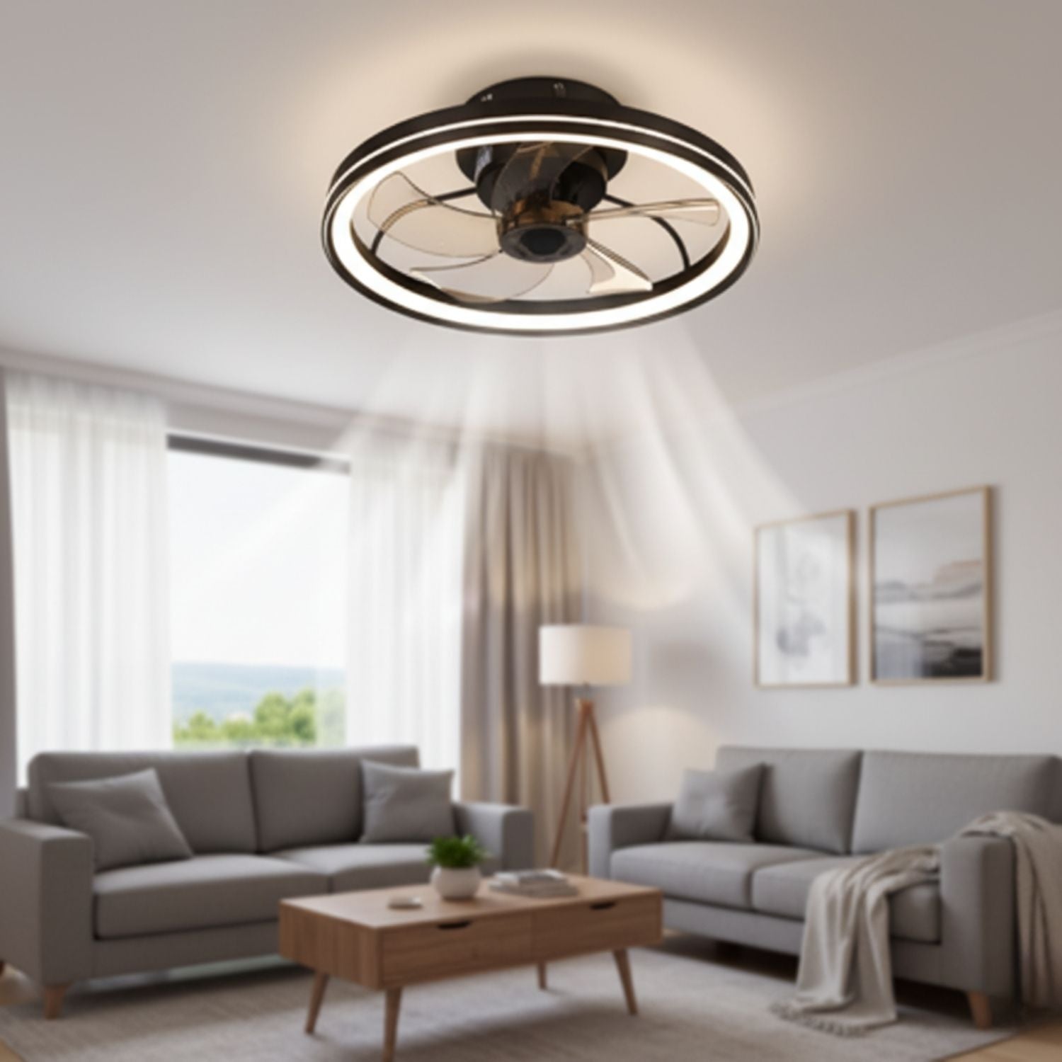 Abanico de Techo Ventilador LED (Color Negro). 3 Tonos de Luz. Ventilador Silencioso 110V.