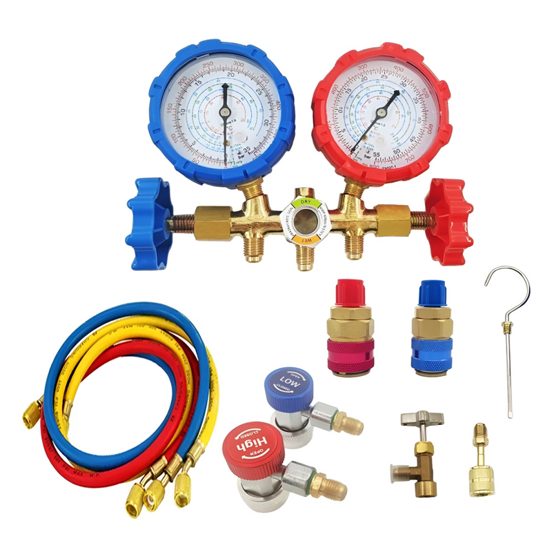 Manómetros para Refrigeración con Accesorios. Set Profesional para HVAC y Aire Acondicionado R134A, R410A, R22, R404A.