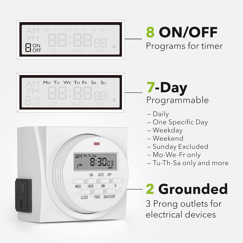 Temporizador Digital Programable Por 7 Días, Tomacorriente Dual Timer