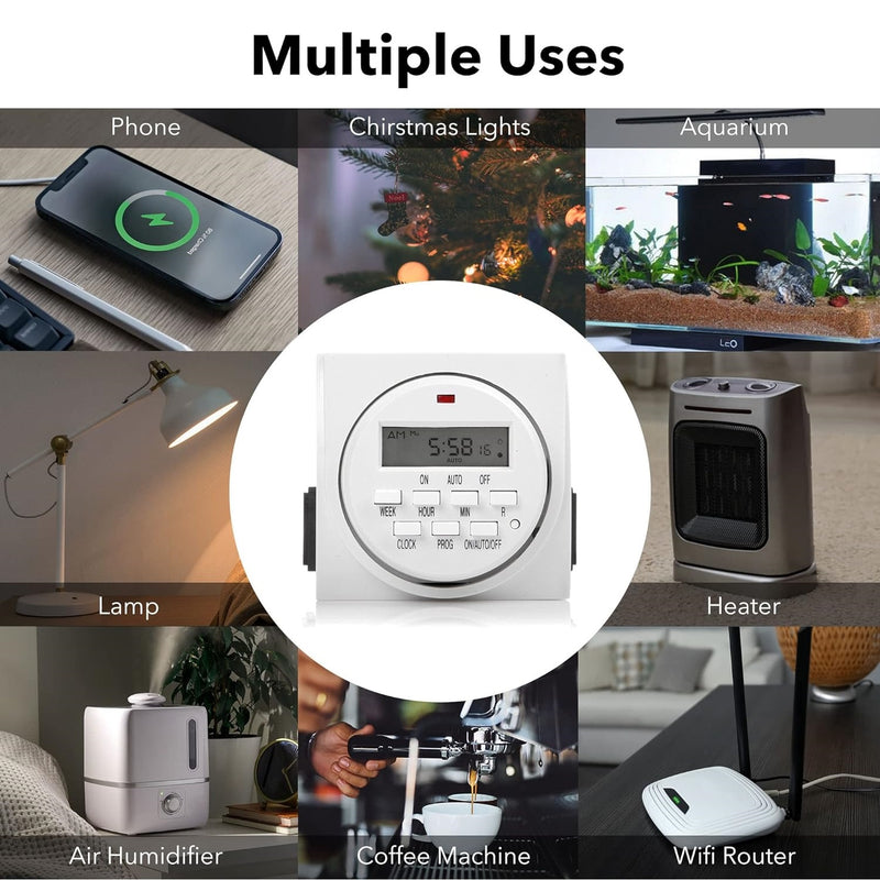 Temporizador Digital Programable Por 7 Días, Tomacorriente Dual Timer