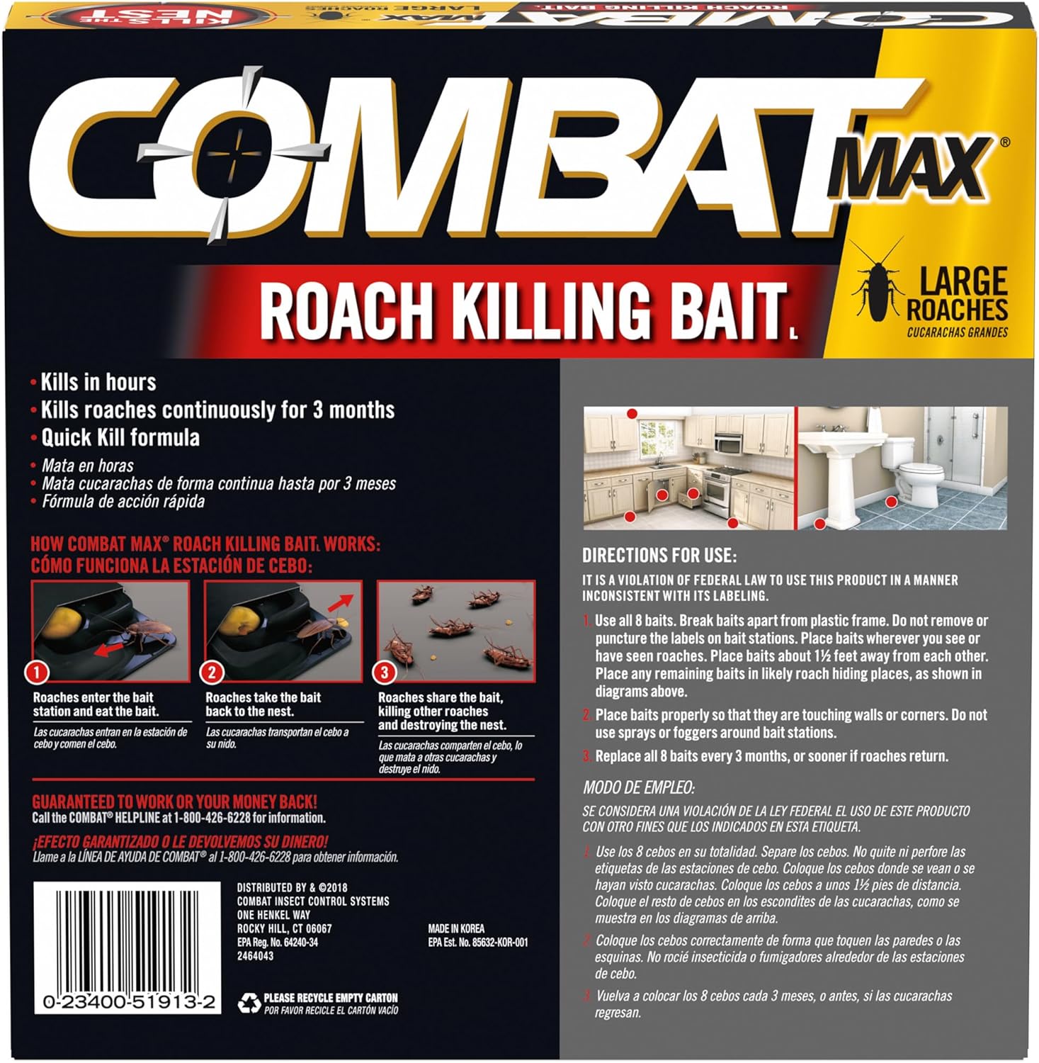 Insecticida Cebo Mata Cucarachas COMBAT MAX. 8 Estaciones
