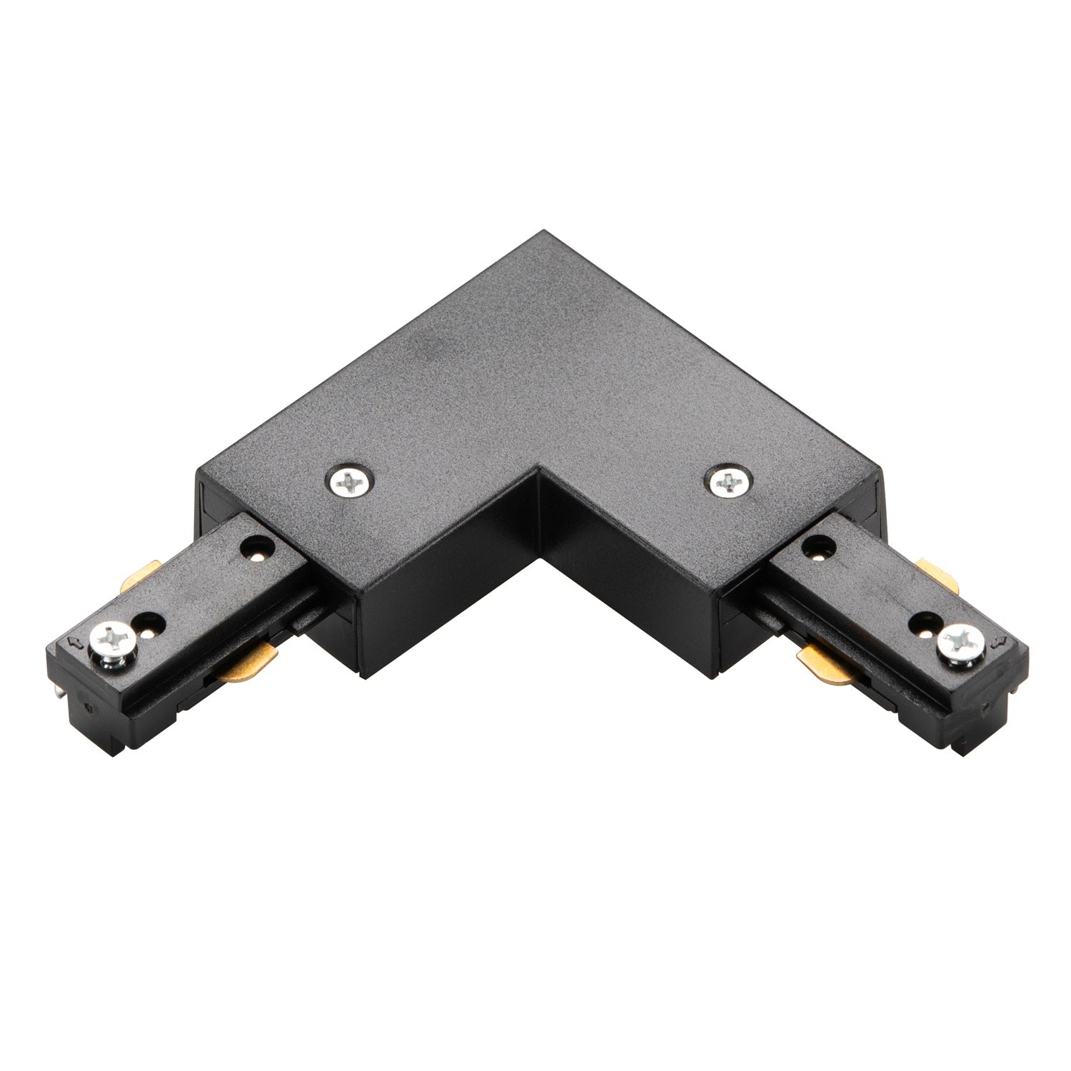 Conector izquierdo tipo L para sistema de lámparas colgantes riel track. Color negro