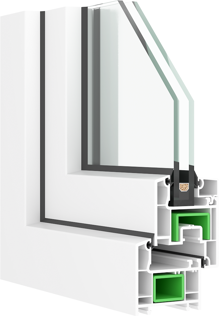 Perfil UPVC Hoja de Puerta Abatible apertura interna 60mm Serie UPView Carbone Espesor 2.5mm Largo 5.85m Color Blanco Microtexturizado