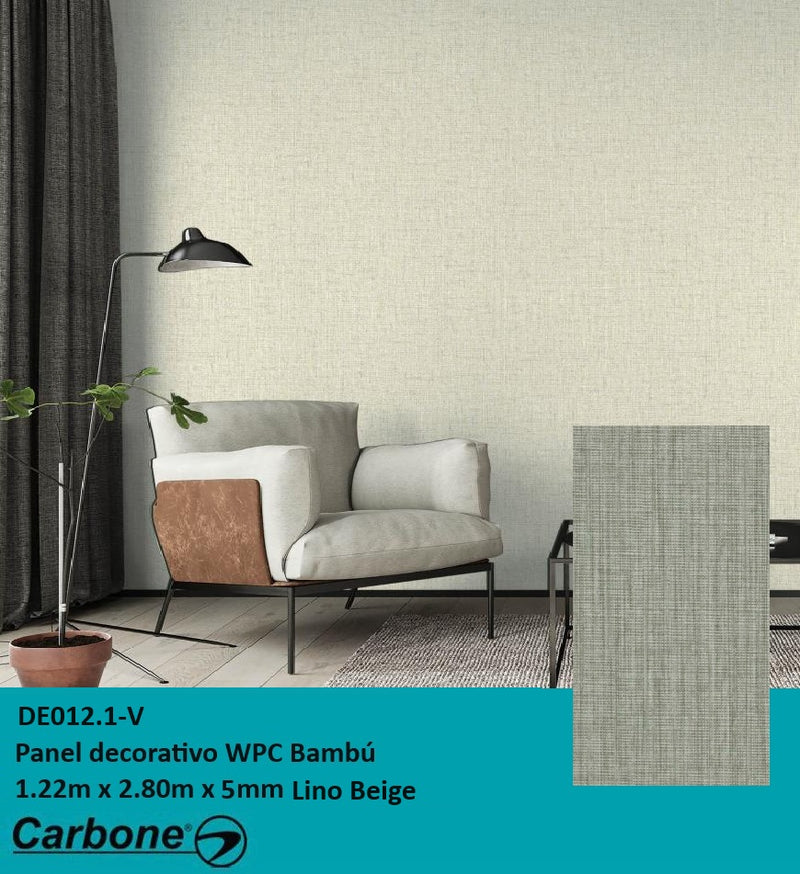 Panel Decorativo WPC Bambú 1.22 m x 2.80 m x 5 mm tela Lino Beige