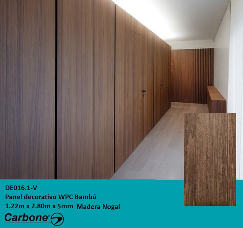 Panel Decorativo WPC Bambú 1.22 m x 2.80 m x 5 mm Madera Nogal