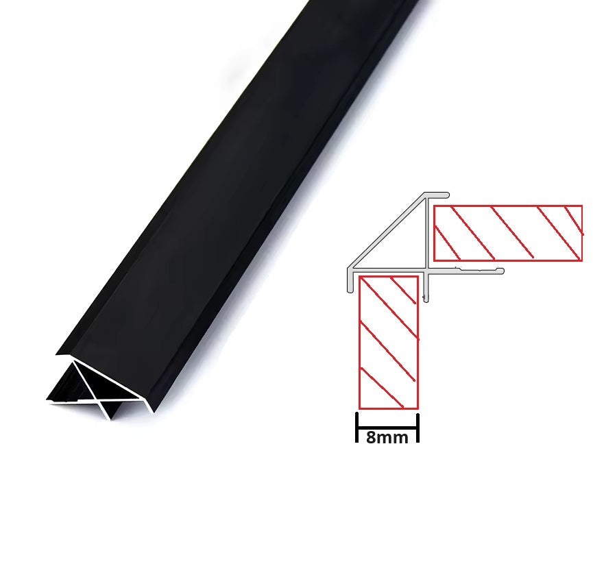 Perfil Remate Esquina recto 45° Laminas de 8mm Bambú WPC PVC 3m long Negro