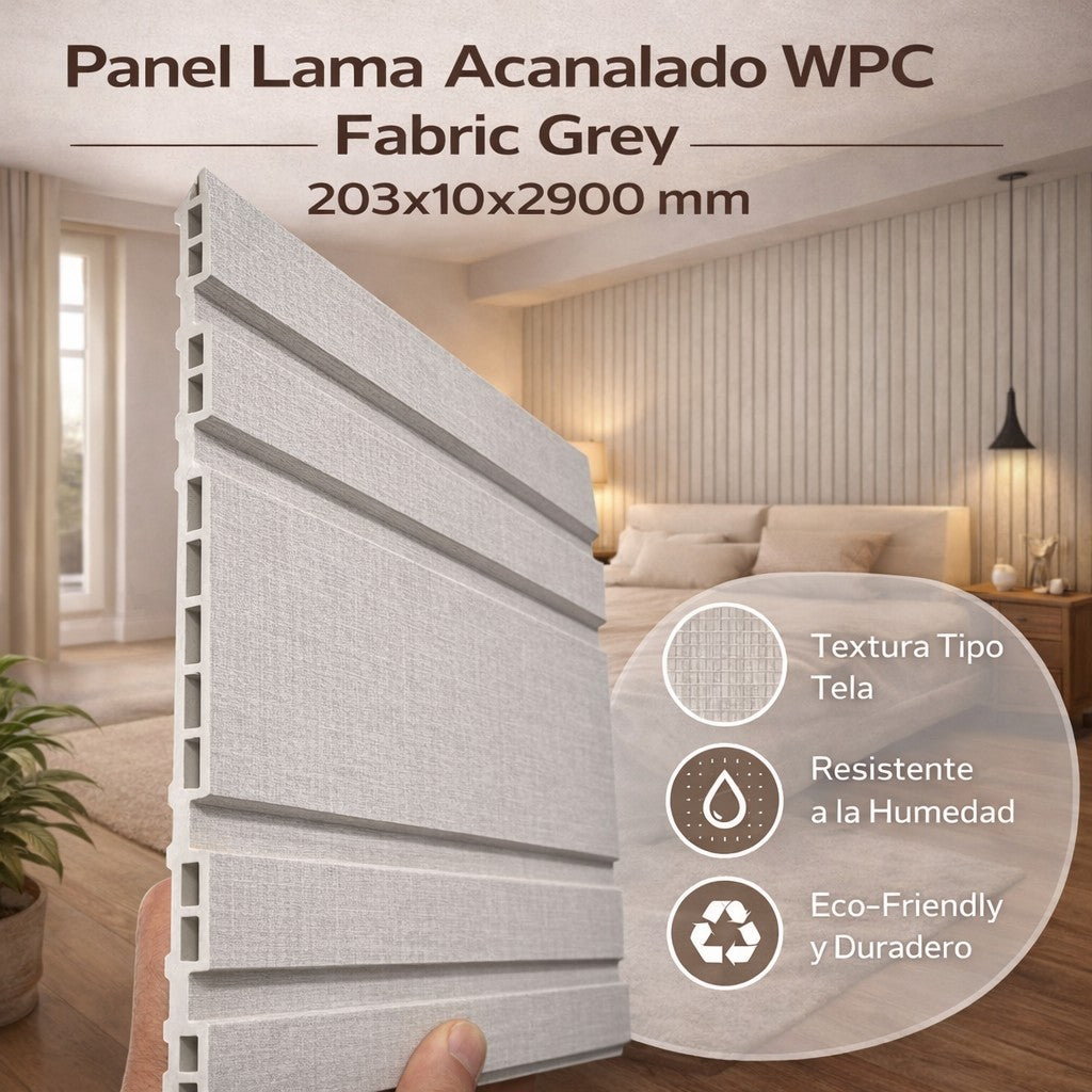 Panel WPC acanalado big fabric grey 2900*203*10mm