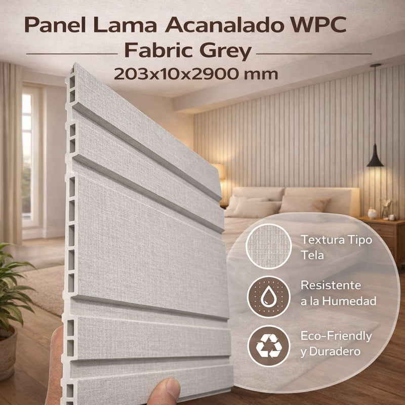 Panel WPC acanalado big fabric grey 2900*203*10mm