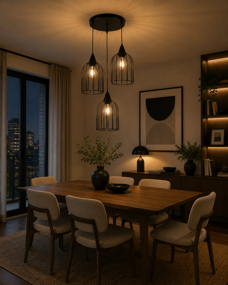 Lámpara Colgante Negra Elegante 3XE27 Decoración Moderna de Hierro 160x1000mm