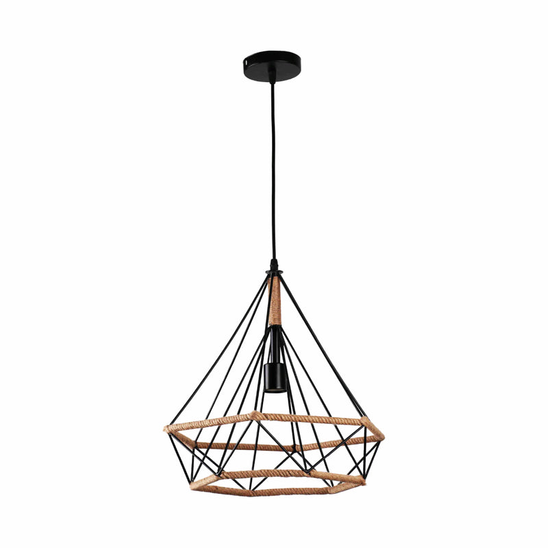 Lámpara Colgante Rústica de Rattan Negra 1XE27 Estilo Araña. Ideal para Comedores, Cocina y Sala de Estar 380x380x1355mm. Estilo Bohemio Rústico. Lámpara Jaula de Cañamo Vintage.