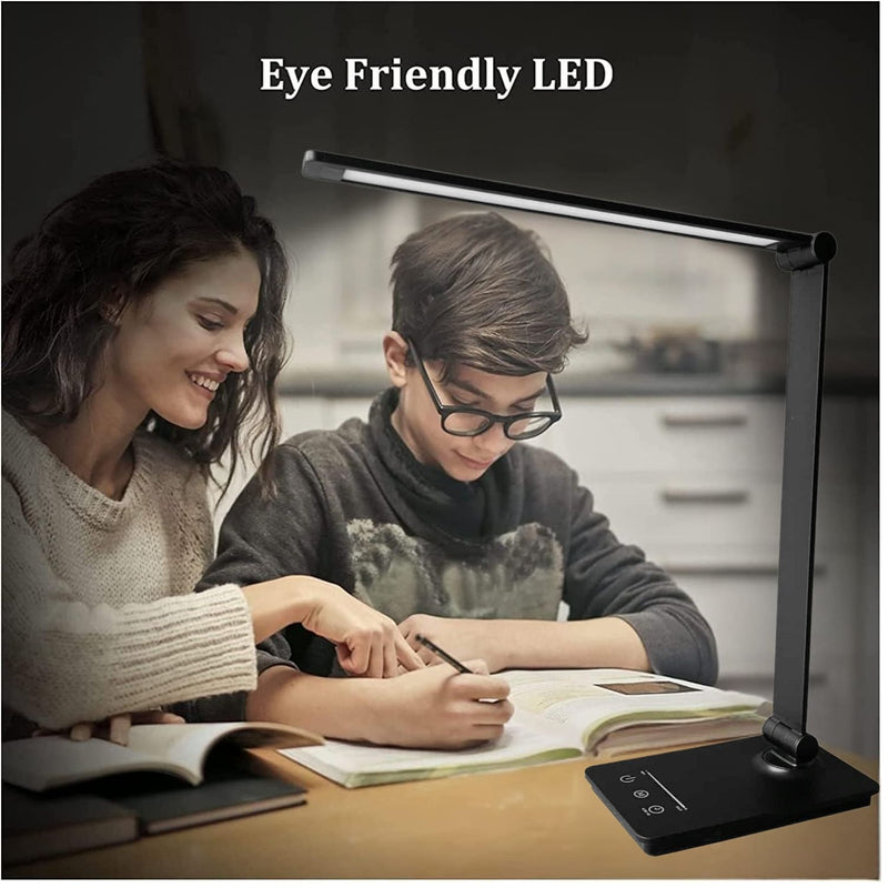 Lámpara de Escritorio LED Negra de 7W 700 lúmenes CCT ajustable 280x110x450mm Iluminación amigable. Evita fatiga ocular. Ideal para leer, estudiar y trabajar largas horas. Lámpara de Mesa.