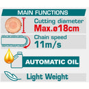 Motosierra de 8" 20V Motor sin escobillas. Batería y cargador por separado.