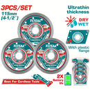 Discos de diamante para amoladora angular inalámbrica Hoja 10mm 15 mm (4 ½″) × 22,2 mm (7⁄8″) Set de 3 piezas. Ultradelgada. Húmedo y Seco