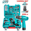 Taladro Inalámbrico 12V 20Nm Carga USB tipo C con Set de Herramientas 129 piezas.  Incluye batería y accesorios.