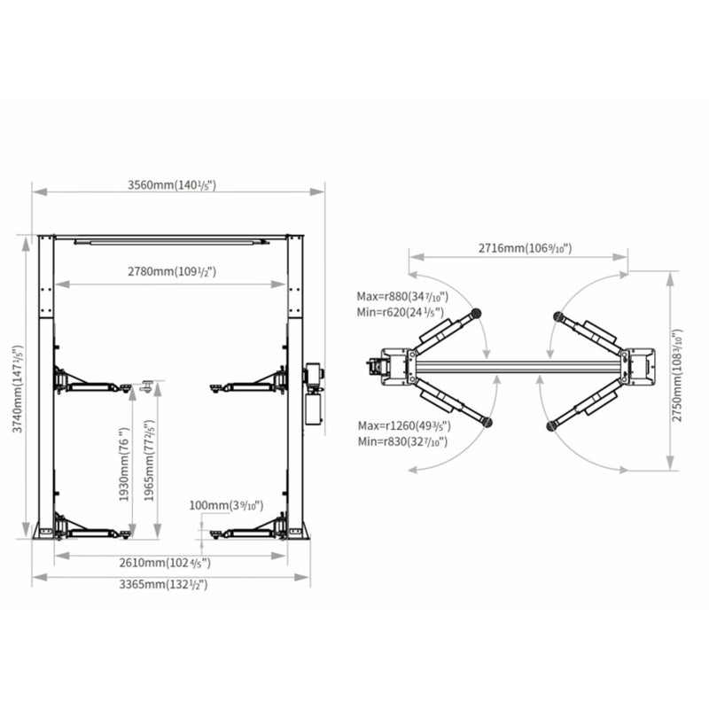 Elevador de autos 4 Ton de dos columnas con piso transparente tipo arco