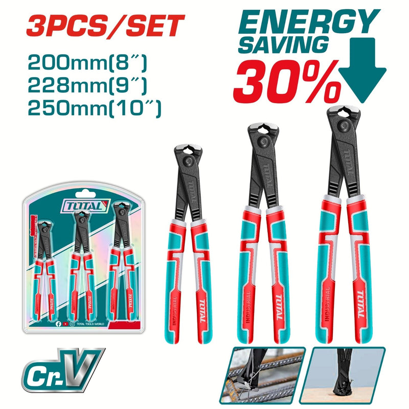 Alicates de Corte Final de alto apalancamiento. Set de 3 piezas. Ahorro de 30%  Acabado pulido.