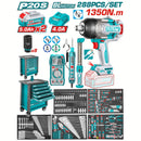 Llave de Impacto 1350Nm con Set de Herramientas 288 Piezas con Gabinete,Baterías 20 V y Accesorios