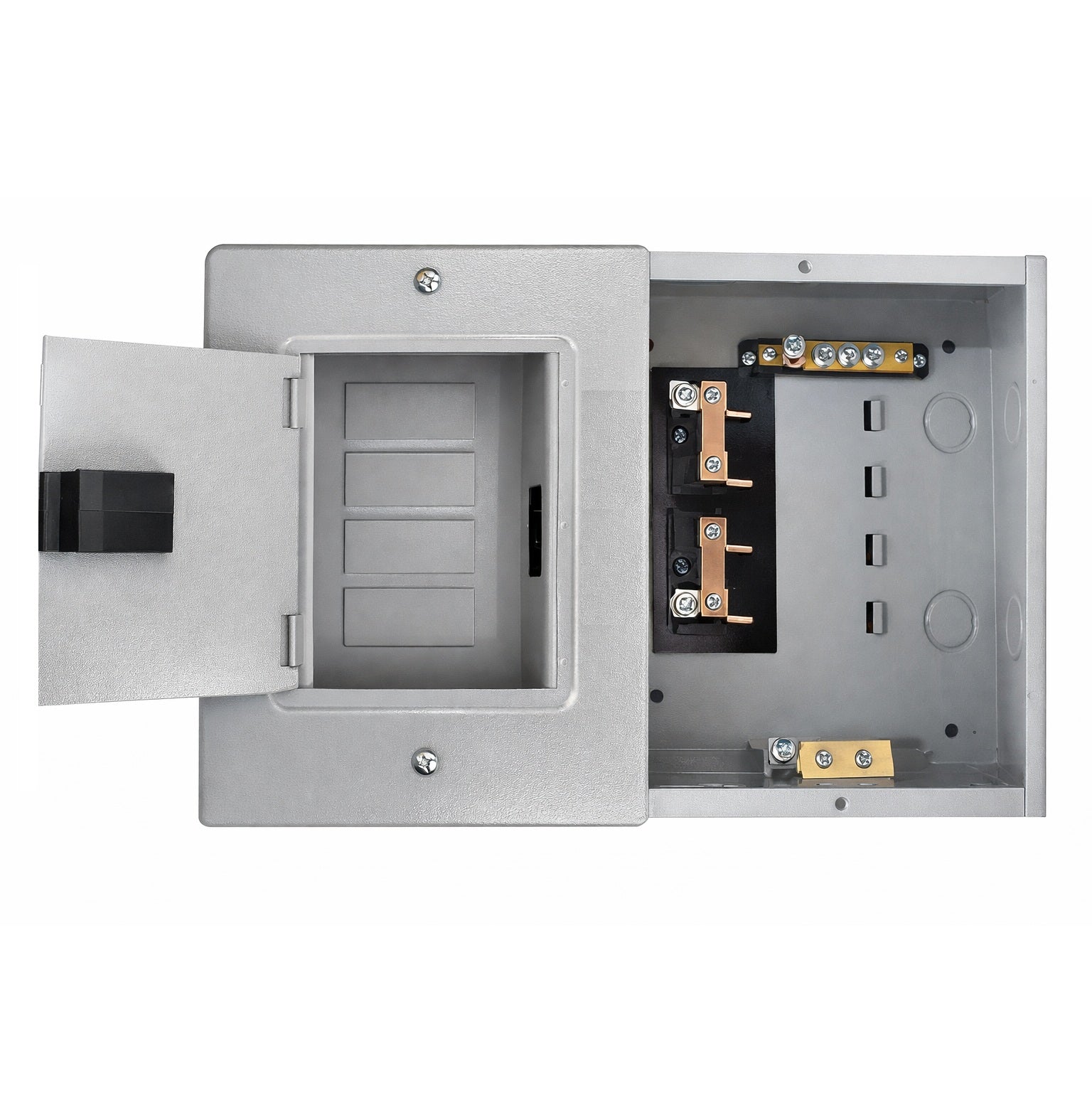 Centro de Carga Panel Eléctrico Económico Con escotilla Empotrable 4 Circuitos, acero 100A – Compatible Breakers GE THQL y THQM