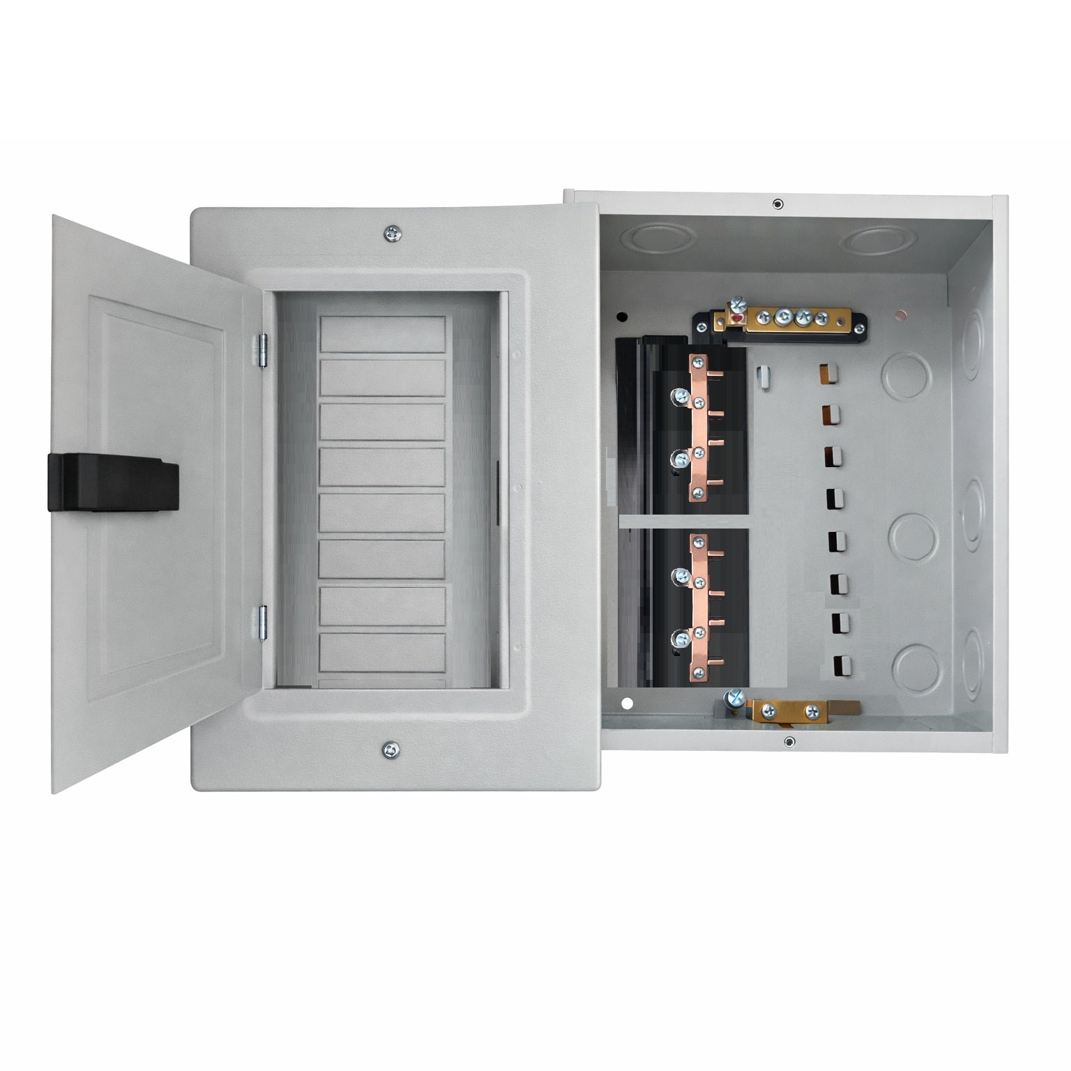 Centro de Carga Panel Eléctrico Económico Con escotilla Empotrable 8 Circuitos, acero 100A – Compatible Breakers GE THQL y THQM