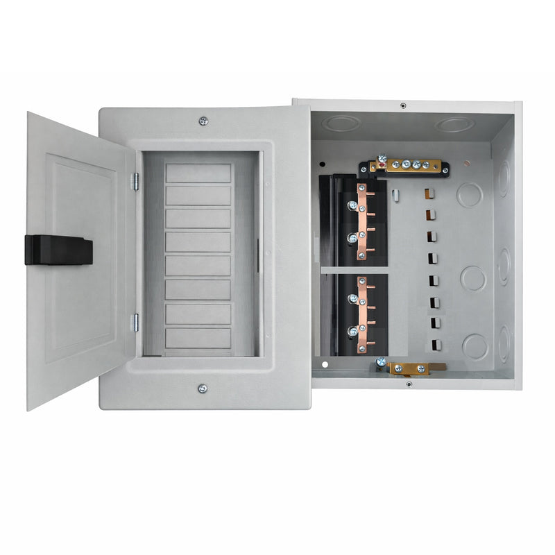 Centro de Carga Panel Eléctrico Económico Con escotilla Empotrable 8 Circuitos, acero 100A – Compatible Breakers GE THQL y THQM