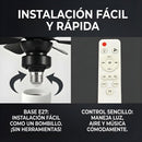 Abanico De Techo 20” Con Socket E27, Luz LED RGB Y 3 Tonos, Bocina Bluetooth. Ventilador Con 6 Aspas, 1600 Lúmenes Y Control Remoto. Color negro.