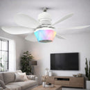 Abanico De Techo 20” Con Socket E27, Luz LED RGB Y 3 Tonos, Bocina Bluetooth. Ventilador Con 6 Aspas, 1600 Lúmenes Y Control Remoto. Color blanco.