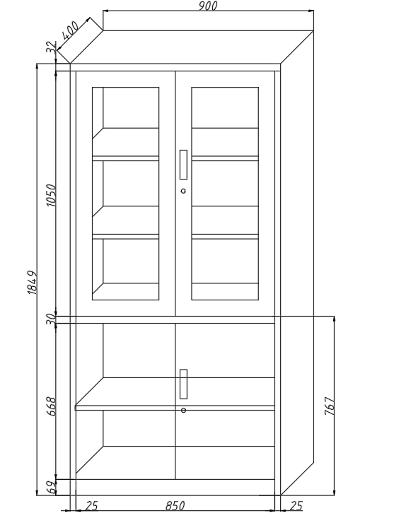 Mueble metalico Gabinete armado estructura plegable cuatro puertas dos repisas superiores una inferior 1850x900x400mm