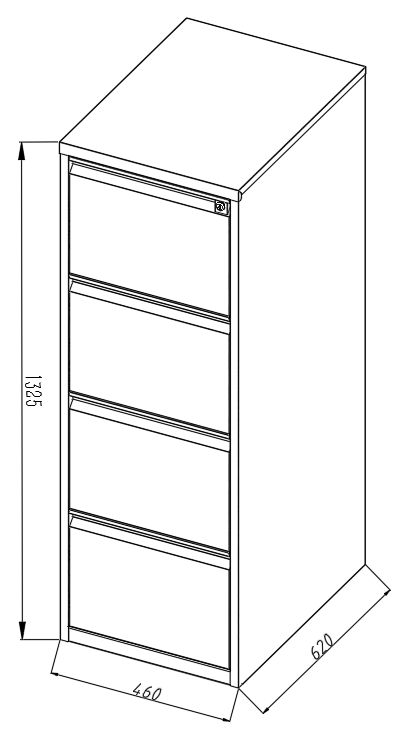 Archivador metalico 4 gabetas ajustable A4/FC5 anti-inclinación cerradura central 1330x456x620mm
