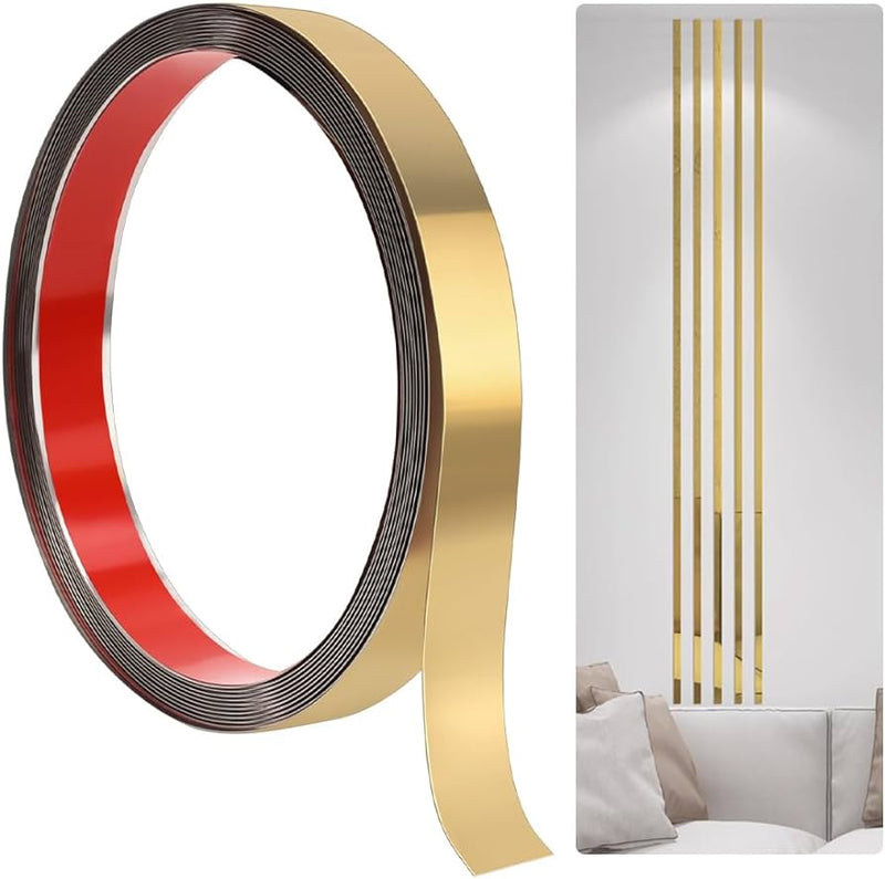 Cinta de acero Inoxidable Gold brillante Tira Autoadhesiva Decorativa delgada 2 cm x 5m largo  para marmol PCV