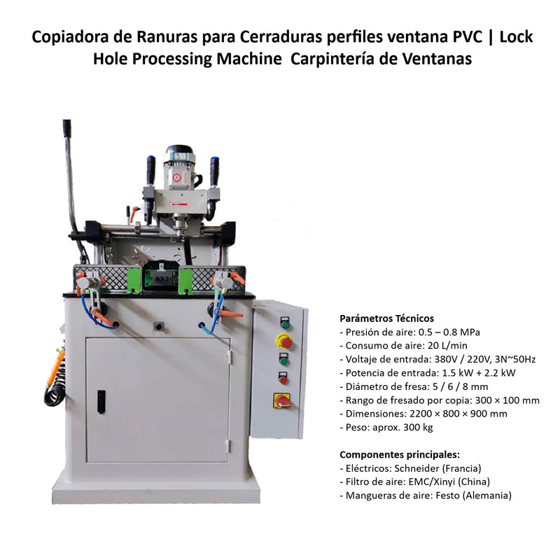 Copiadora de Ranuras para Cerraduras perfiles ventana PVC | Lock Hole Processing Machine  Carpintería de Ventanas