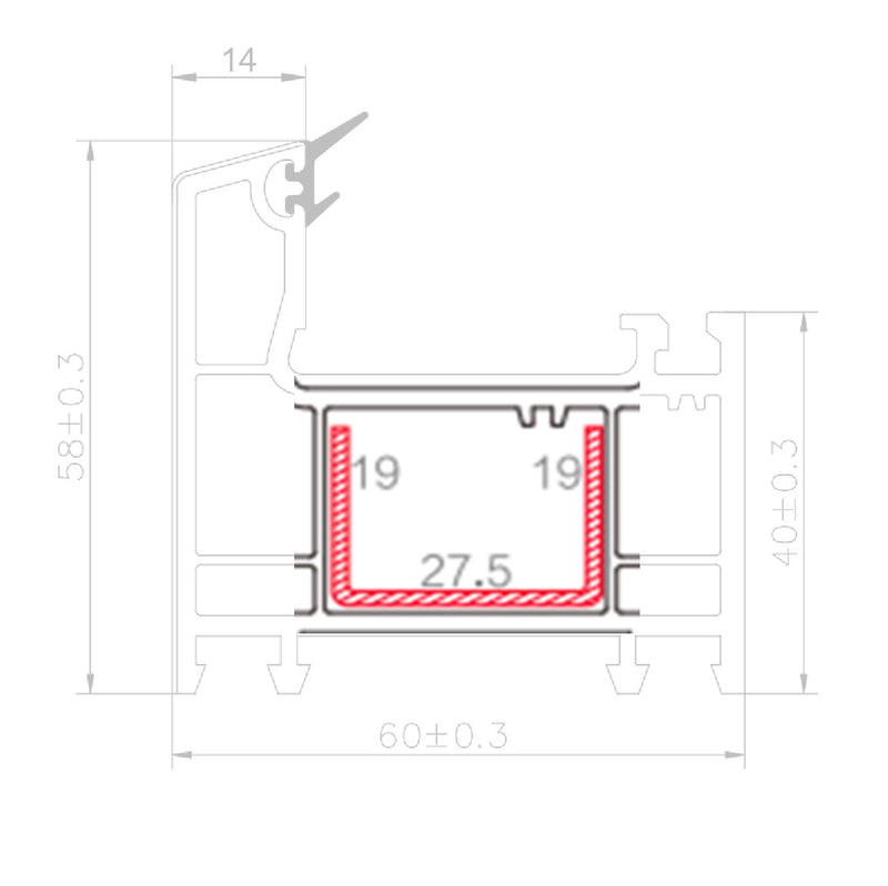 Refuerzo de Acero 1.2mm Perfil "U" 19X27.5X19mm para Marco Fijo Serie UPView 60mm HAT001 5.9m
