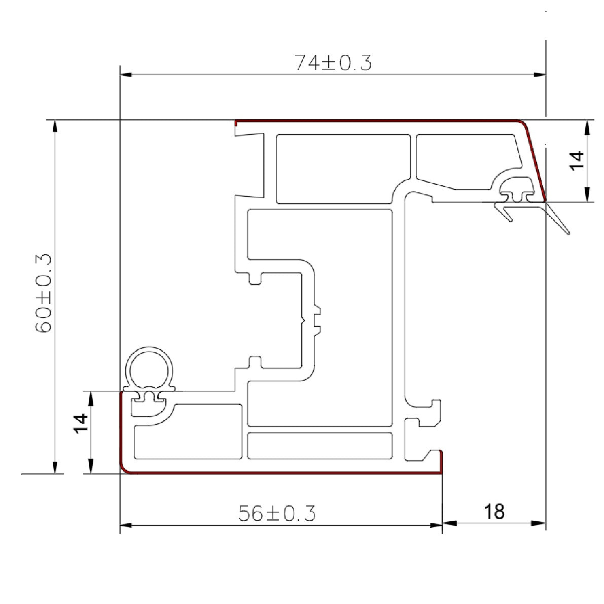 Perfil UPVC Hoja de Ventana Abatible apertura interna 60mm Serie UPView Carbone Espesor 2.5mm Largo 5.85m Color Marron chocolate Microtexturizado
