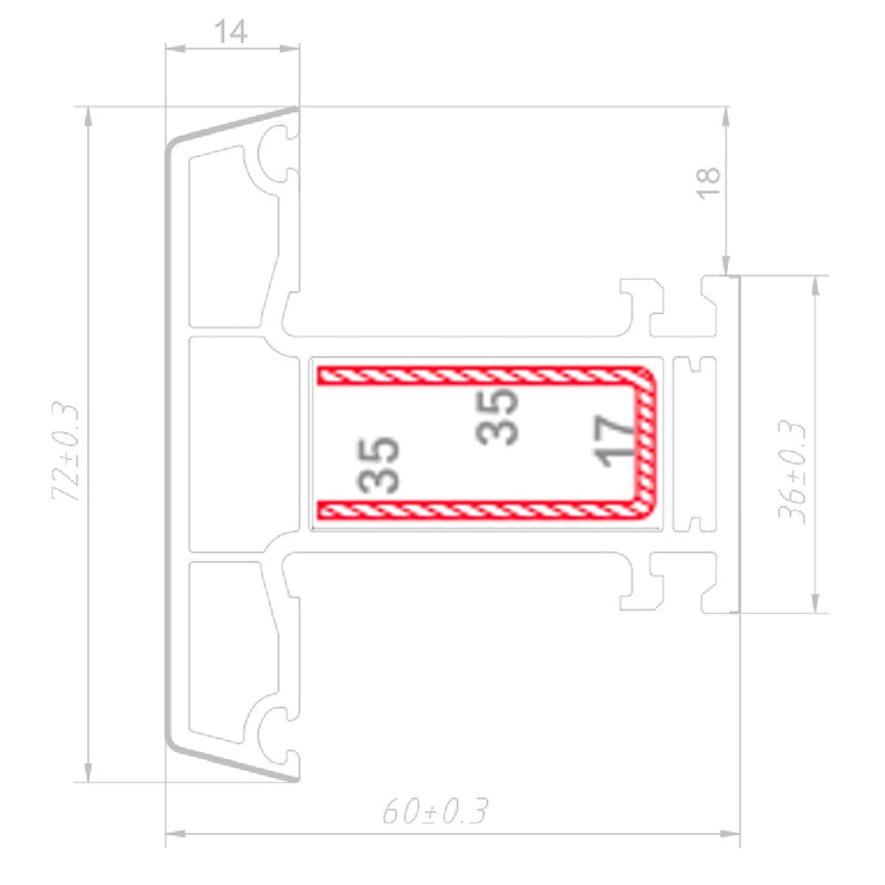 Refuerzo de Acero 1.2mm Perfil "U" 35×17×35mm para Pilastra HAT004 Serie abatible UPView 60mm  5.9m