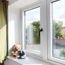 Bisagra superior con cover embellecedor y pin de paso hardware para sistema de ventanas uPVC y Aluminio