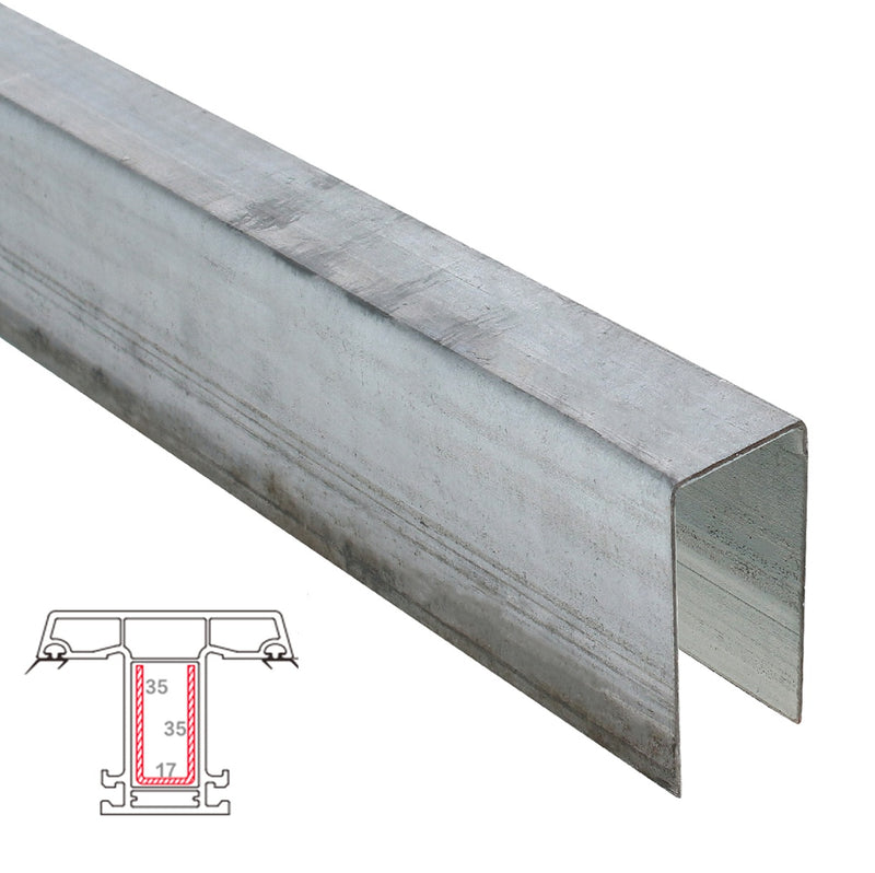 Refuerzo de Acero 1.2mm Perfil "U" 35×17×35mm para Pilastra HAT004 Serie abatible UPView 60mm  5.9m