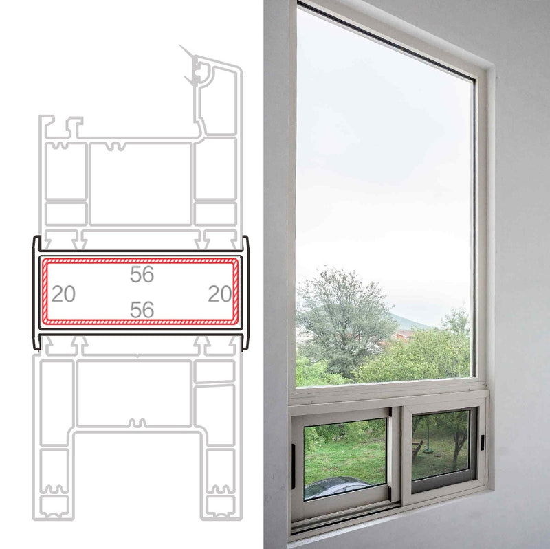 Refuerzo de Acero 1.2mm Perfil rectangular 20x56mm para Perfil Union HAT006 Serie abatible UPView 60mm  5.9m