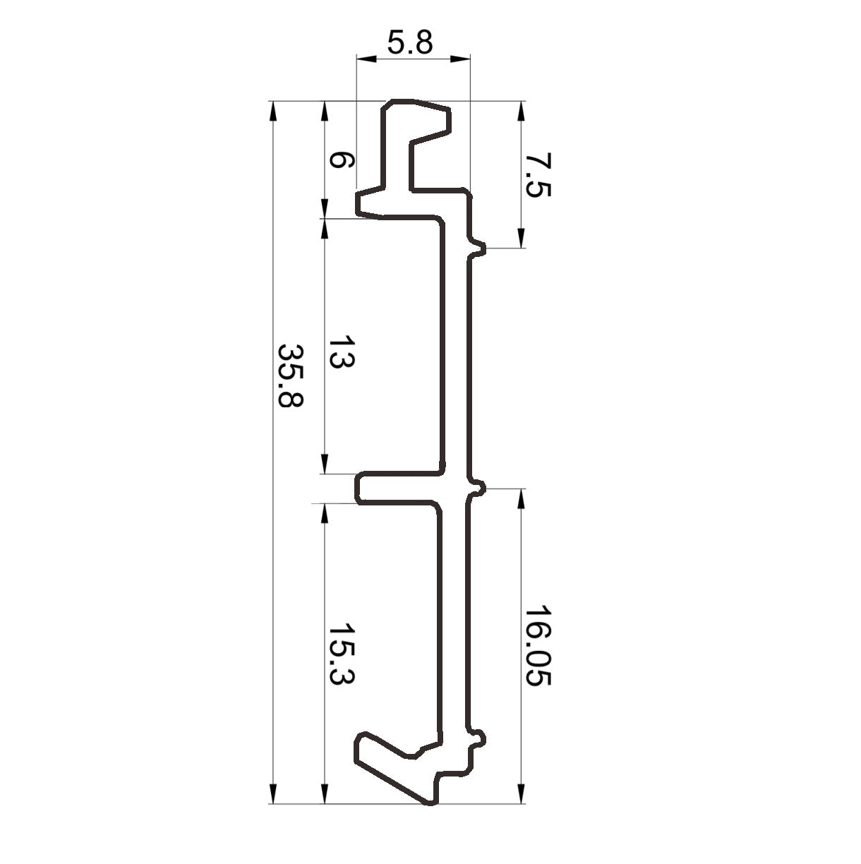 Perfil adaptador UPVC para Inversor 60mm Serie abatible UPView Carbone Espesor 2.5mm Largo 5.85m Color Marron Chocolate Microtexturizado