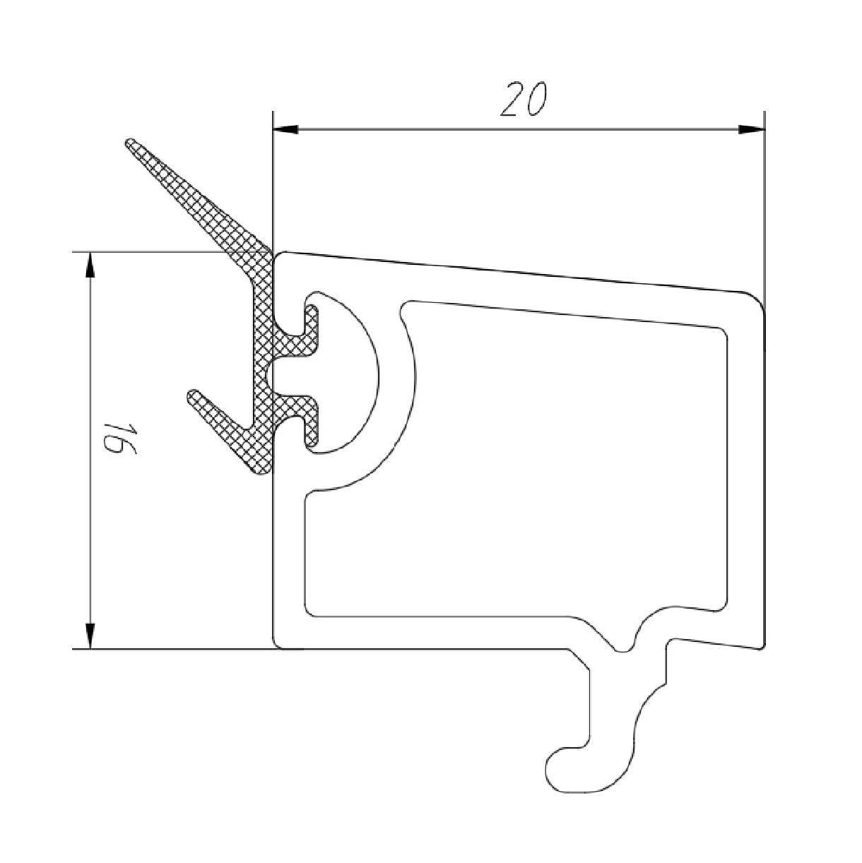 Perfil Junquillo recto UPVC envidriador insulado 20 mm Serie abatible 60mm UPView Carbone Espesor 1.6mm Largo 5.85m Color Blanco