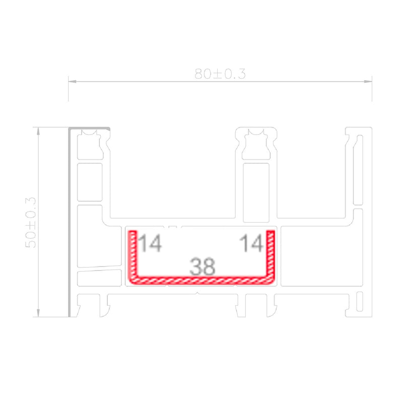Refuerzo de Acero 1.2mm Perfil "U" 14×38×14mm para Marco perimetral HAT011 Serie Corredera Carbone UPView 80mm 5.9m