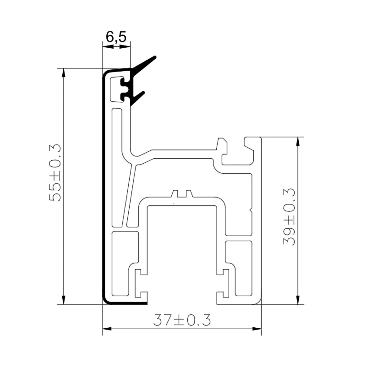 Perfil UPVC Hoja Ventana corredera 80mm Serie UPView Carbone Espesor 2.5mm Largo 5.85m Color Blanco Microtexturizado