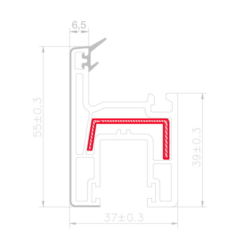 Refuerzo de Acero 1.2mm Perfil "U" 14×38×14mm para Hoja ventana corredera HAT012 Serie Corredera Carbone UPView 80mm 5.9m