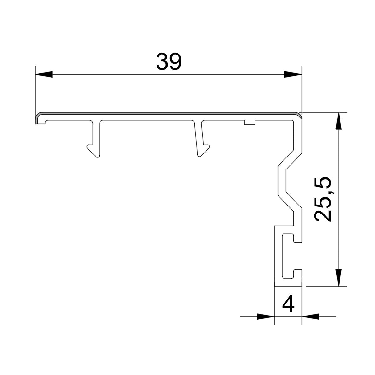 Perfil UPVC Traslape Cruce de hoja Serie 80mm UPView Carbone Espesor 2.5mm Largo 5.85m Color Blanco Microtexturizado