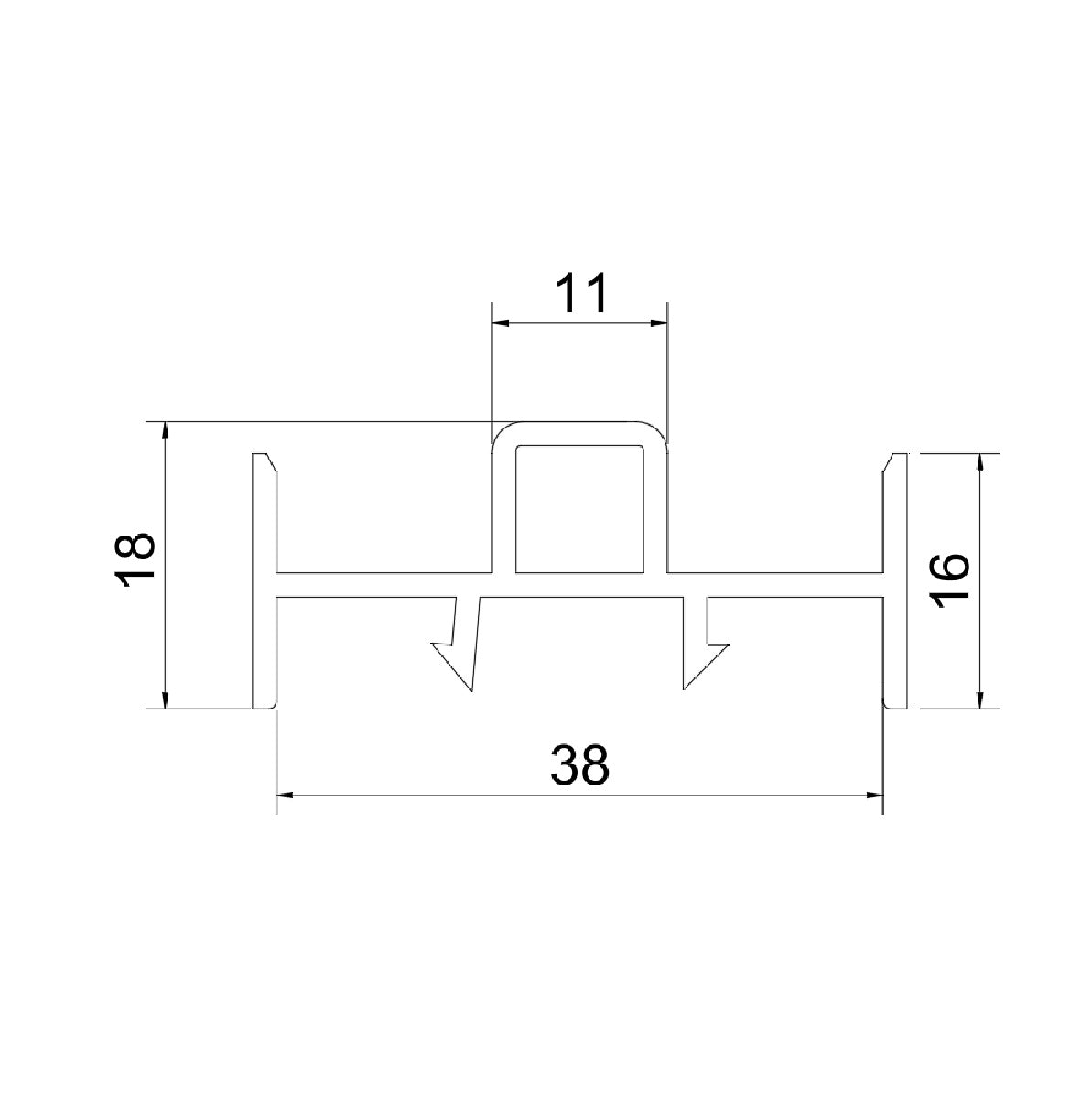 Perfil UPVC Cruce campana central 4 hojas Serie corredera 80mm UPView Carbone Espesor 2.5mm Largo 5.85m Color Blanco Microtexturizado