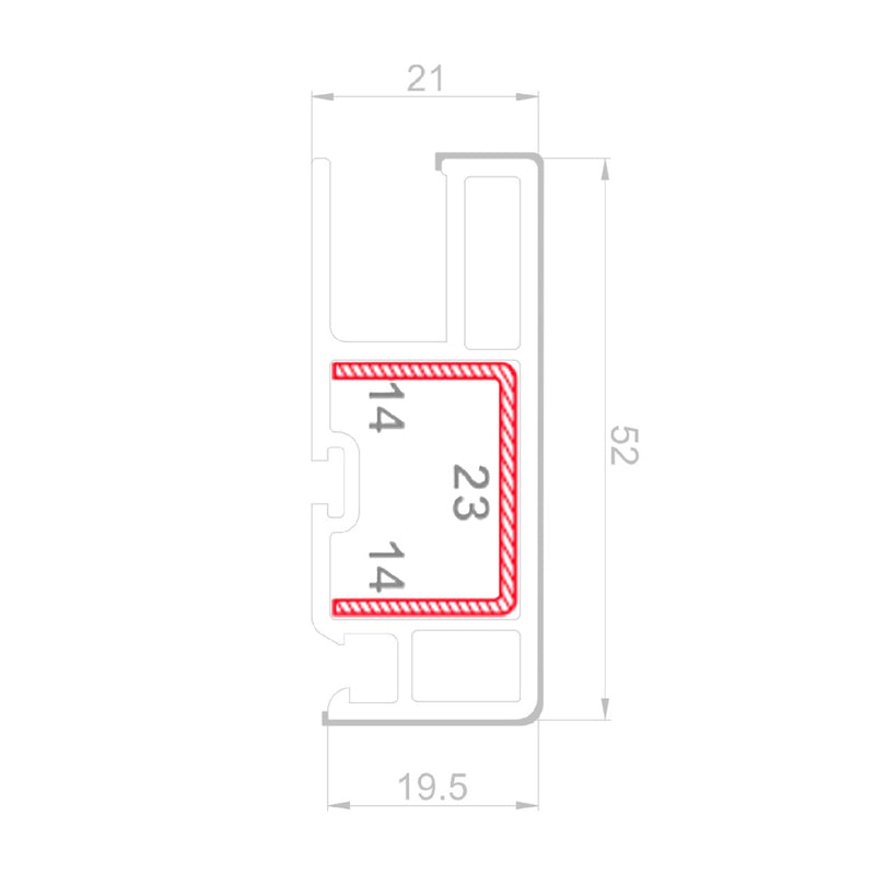 Refuerzo de Acero 1.2mm Perfil "U" 14×23×14mm para Hoja malla mosquitera HAT015 Serie Corredera Carbone UPView 80mm 5.9m