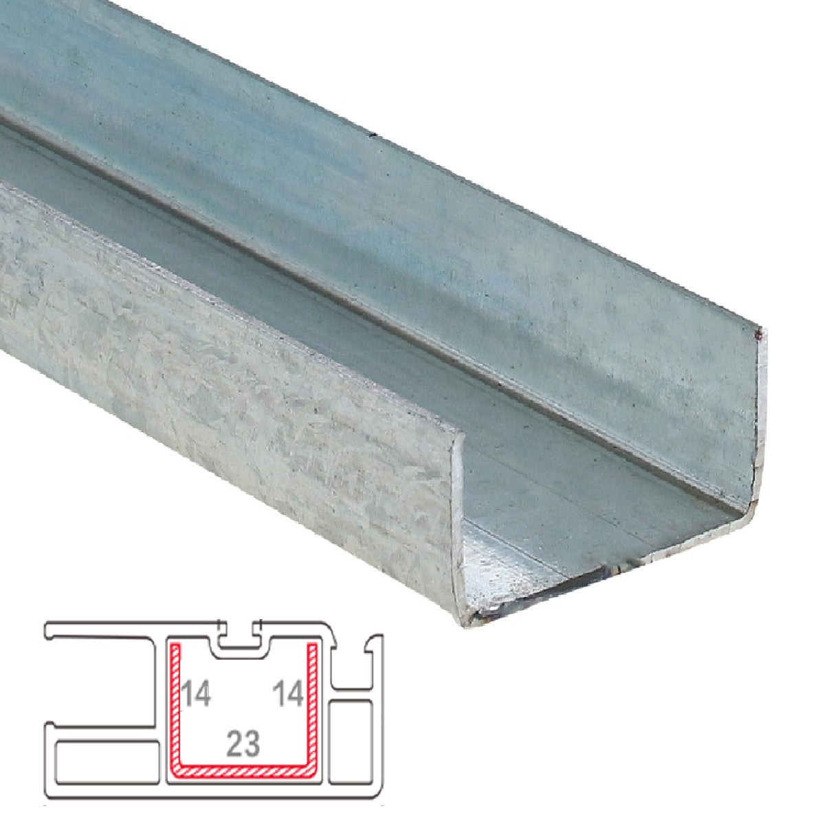 Refuerzo de Acero 1.2mm Perfil "U" 14×23×14mm para Hoja malla mosquitera HAT015 Serie Corredera Carbone UPView 80mm 5.9m